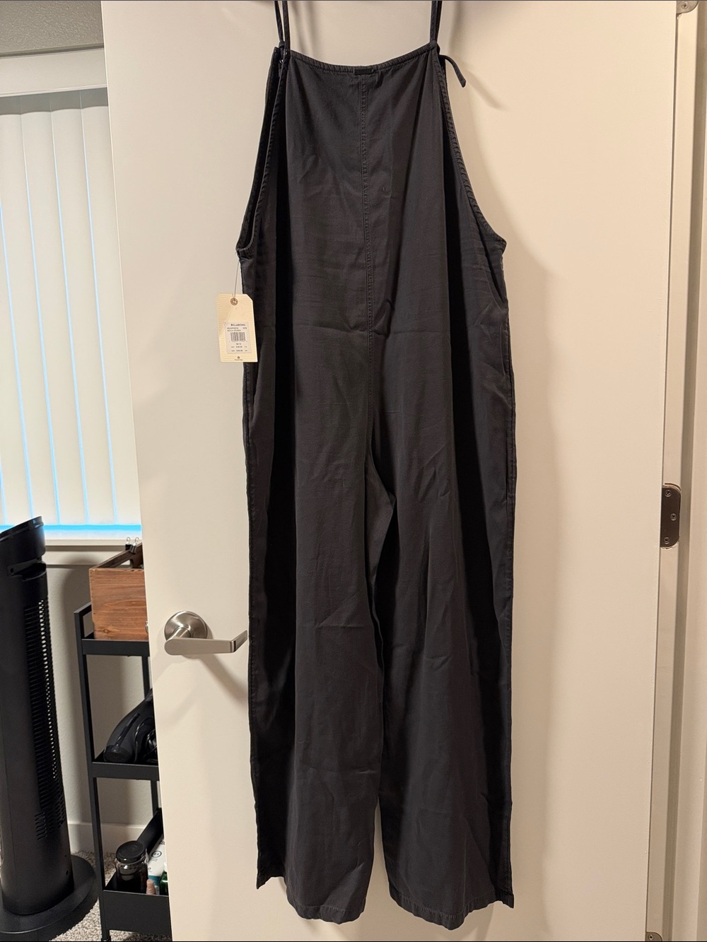 Billabong Dark Gray Button-Front Wide-Leg Romper Jumpsuit - Picture 4 of 8